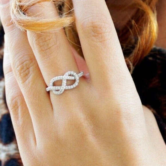 New Beautiful 925 Silver White Sapphire Infinity Knot Ring - Picture 2 of 3